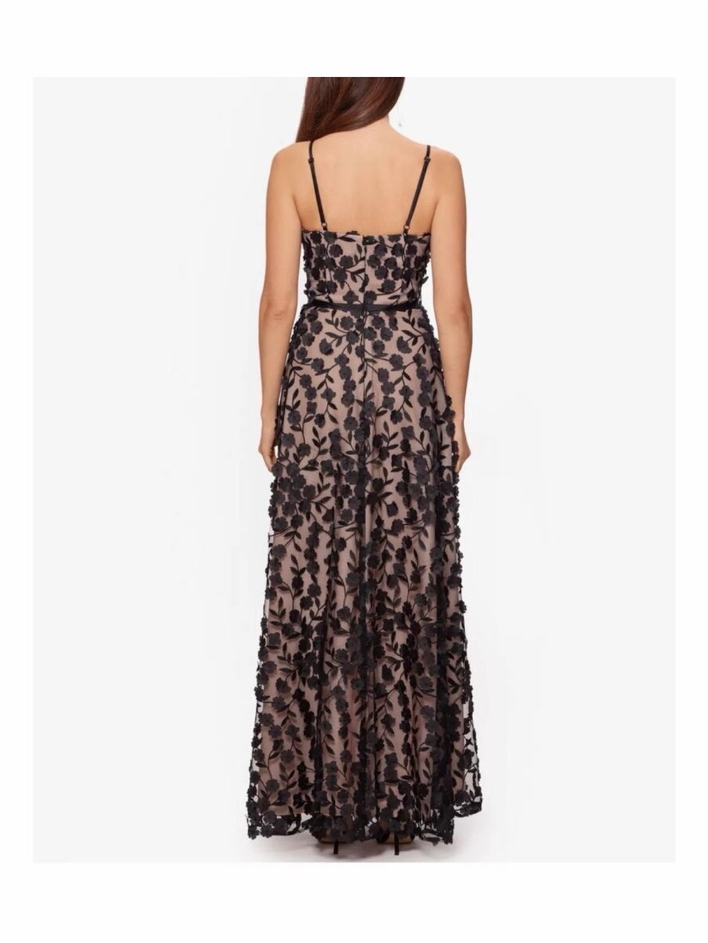 Xscape Black Floral Appliqué Spaghetti Strap Maxi Gown - Picture 2 of 5